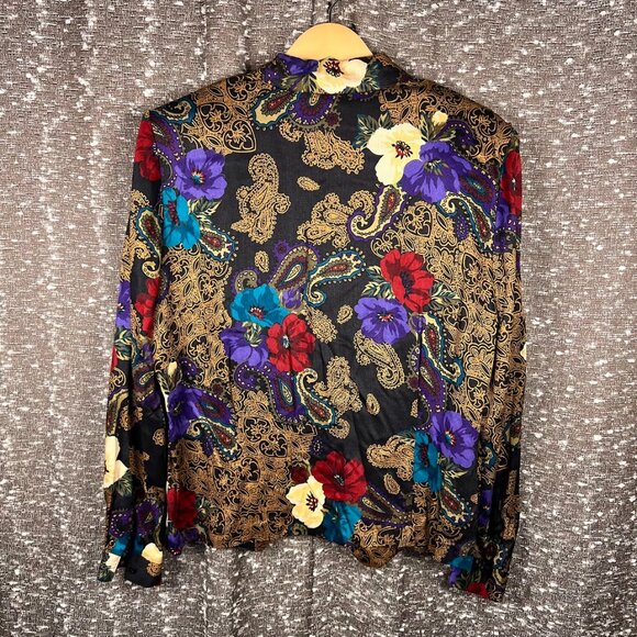 Modiano Blouse Shirt Floral Multicolor Long Sleeves Women Size 14 - Picture 4 of 5